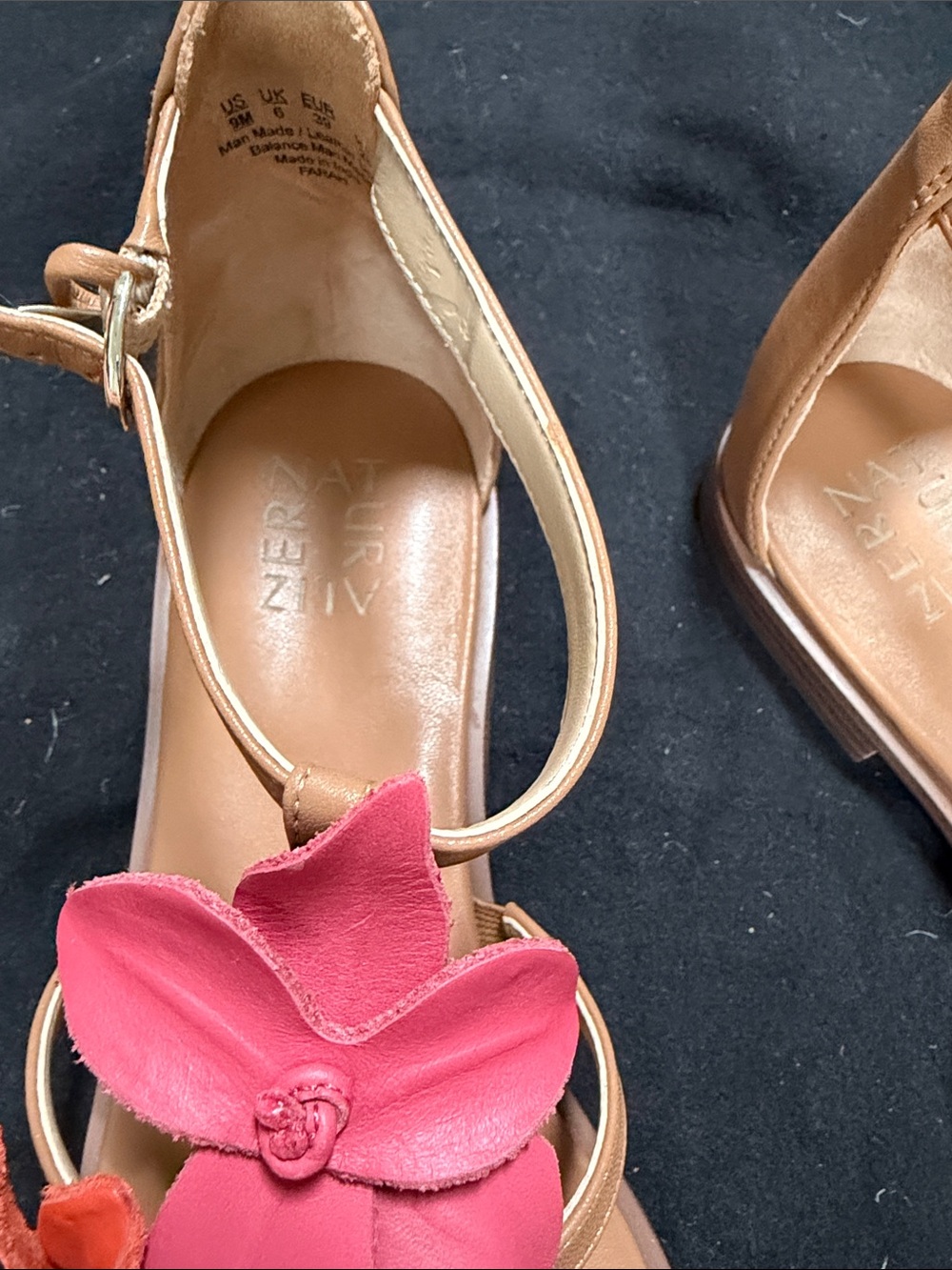 Naturalizer Tan Sandals with Pink Floral Accent - Picture 10 of 10